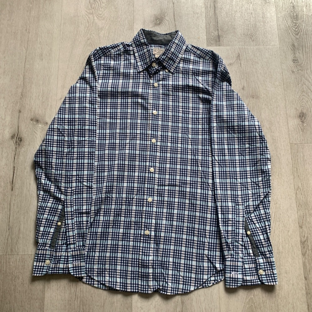 J. Crew Factory Men's Small S Blue Plaid Long Sleeve Button-Down‎ Shirt